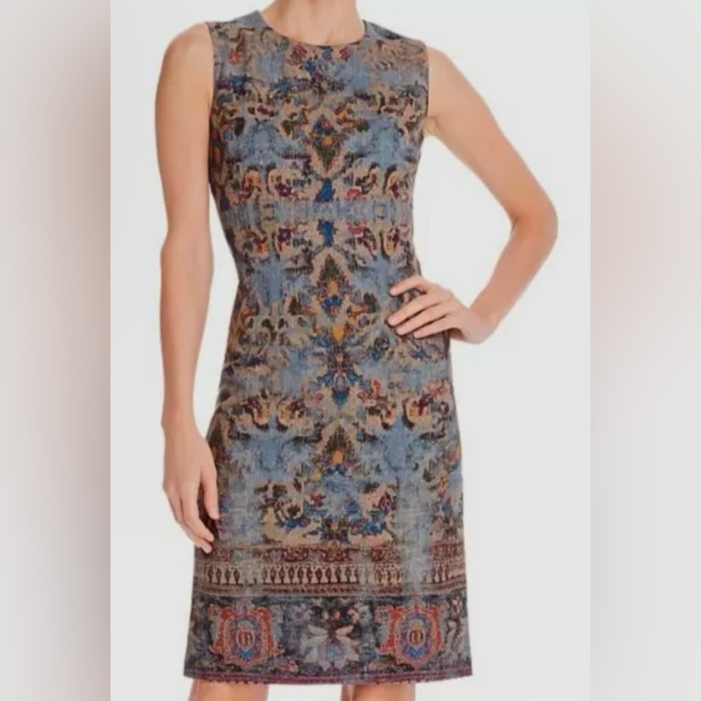 Kobi Halperin Blue & Gold Printed Sheath Dress Size 4